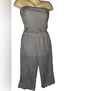 FAVLUX Black and White Strapless Striped Jumpsuit